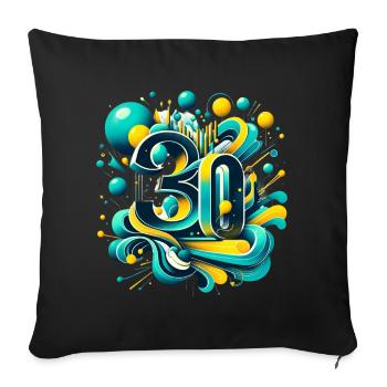 30 ans anniversaire rétro futuriste 3D bleu jaune - Housse de coussin décorative 45 x 45 cm - noir - Devant