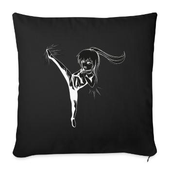 Chibi Girl avec coup de pied - blanc - Housse de coussin décorative 45 x 45 cm - noir - Devant