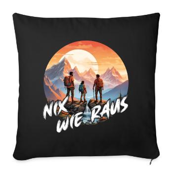 Nix wie raus Familie steht auf dem Berggipfel - Sofakissenbezug 45 x 45 cm - Schwarz - Vorne