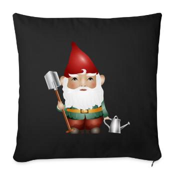 Nain de jardin avec arrosoir et bêche dans le jardin - Housse de coussin décorative 45 x 45 cm - noir - Devant