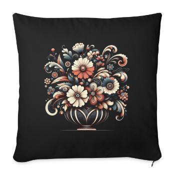 Bouquet floral élégant avec des détails complexes - Housse de coussin décorative 45 x 45 cm - noir - Devant