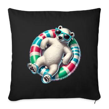 A relaxed polar bear on a swimming ring - Sofa pillowcase 17,3'' x 17,3'' (45 x 45 cm) - black - Front