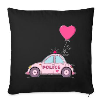 Coeur de police rose - Housse de coussin décorative 45 x 45 cm - noir - Devant