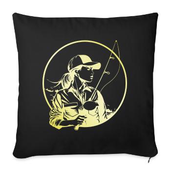 Fishing Woman - Sofa pillowcase 17,3'' x 17,3'' (45 x 45 cm) - black - Front