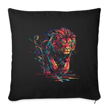 Lion courant tête de lion néon prédateur coloré - Housse de coussin décorative 45 x 45 cm - noir - Devant