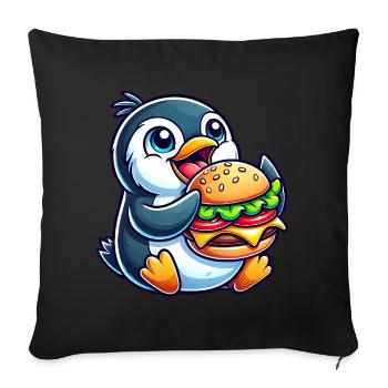 Whimsical penguin with hamburger funny chibi - Sofa pillowcase 17,3'' x 17,3'' (45 x 45 cm) - black - Front