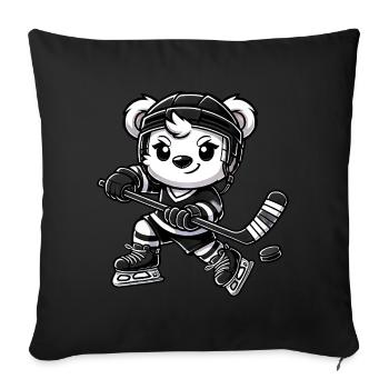 Eisbär Chibi Eishockeyspieler - Sofakissenbezug 45 x 45 cm - Schwarz - Vorne