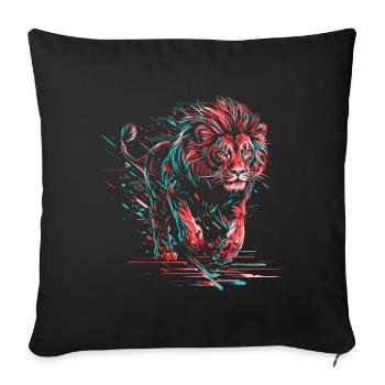 Lion Néon Tête de Lion Coloré Prédateur Animal Sauvage - Housse de coussin décorative 45 x 45 cm - noir - Devant