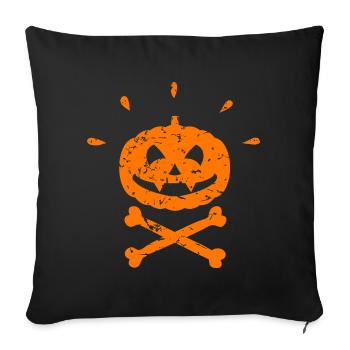 Effrayant Jolly Roger Citrouille Halloween orange - Housse de coussin décorative 45 x 45 cm - noir - Devant