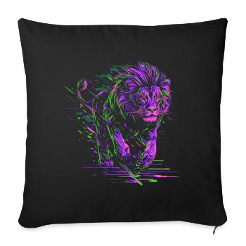 Lion courant Tête de Lion Coloré Prédateur Animal Sauvage - Housse de coussin décorative 45 x 45 cm - noir - Devant
