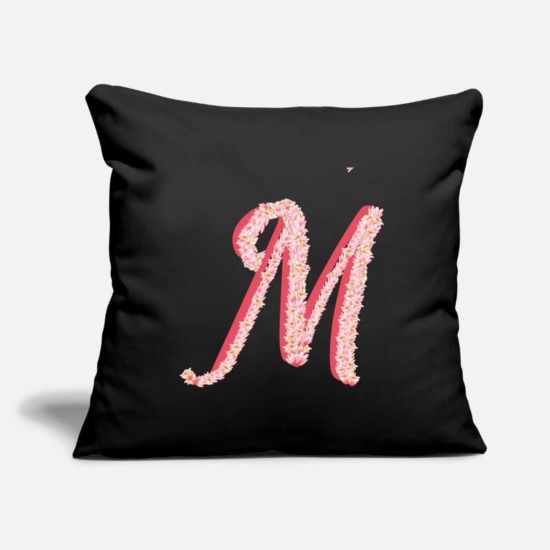 Initial M de fleurs roses Housse de coussin décorative 45 x 45 cm