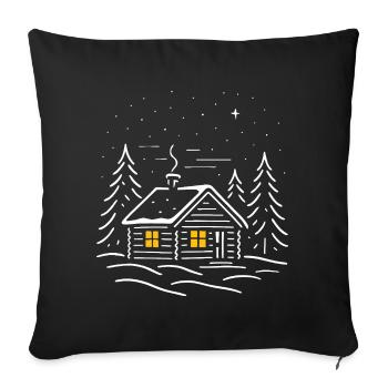 Illuminated snowy cabin with a tree - Sofa pillowcase 17,3'' x 17,3'' (45 x 45 cm) - black - Front