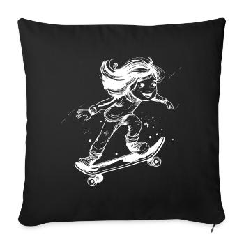 Skateboarding Girl Drawing - Sofa pillowcase 17,3'' x 17,3'' (45 x 45 cm) - black - Front