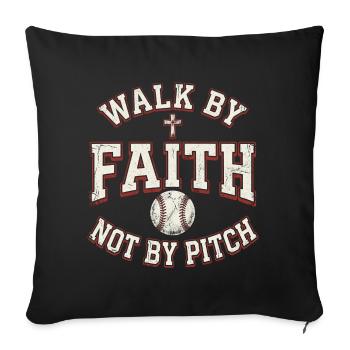 Marchez par la foi, pas par le lancer Baseball chrétien - Housse de coussin décorative 45 x 45 cm - noir - Devant