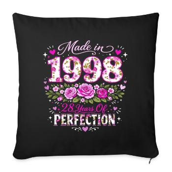 Cadeau 28 Ans Femme - Anniversaire 1998 Floral - Housse de coussin décorative 45 x 45 cm - noir - Devant