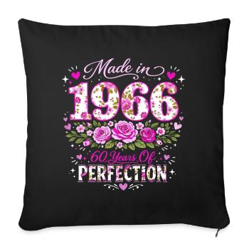 Cadeau 60 Ans Femme - Anniversaire 1966 Floral - Housse de coussin décorative 45 x 45 cm - noir - Devant