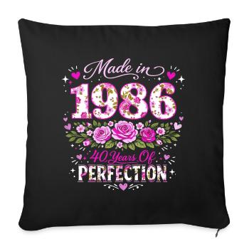 Cadeau 40 Ans Femme - Anniversaire 1986 Floral - Housse de coussin décorative 45 x 45 cm - noir - Devant