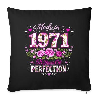 Cadeau 55 Ans Femme - Anniversaire 1971 Floral - Housse de coussin décorative 45 x 45 cm - noir - Devant