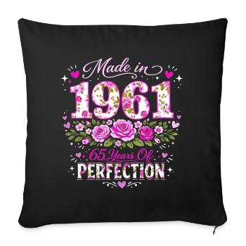 Cadeau 65 Ans Femme - Anniversaire 1961 Floral - Housse de coussin décorative 45 x 45 cm - noir - Devant
