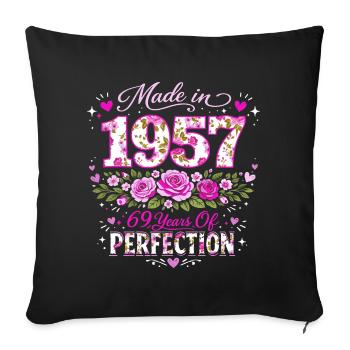 Cadeau 69 Ans Femme - Anniversaire 1957 Floral - Housse de coussin décorative 45 x 45 cm - noir - Devant