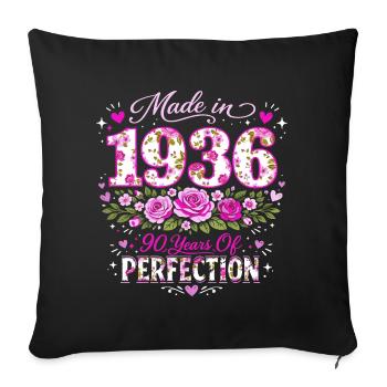 Cadeau 90 Ans Femme - Anniversaire 1936 Floral - Housse de coussin décorative 45 x 45 cm - noir - Devant