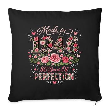 Cadeau 80 Ans Femme - Anniversaire 1946 Floral - Housse de coussin décorative 45 x 45 cm - noir - Devant
