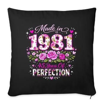 Cadeau 45 Ans Femme - Anniversaire 1981 Floral - Housse de coussin décorative 45 x 45 cm - noir - Devant