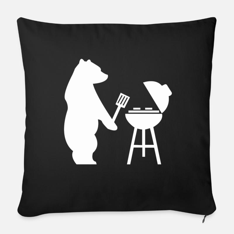 Bär Grill grillen Grillzange - Sofakissenbezug 45 x 45 cm - Schwarz