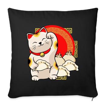 Lucky Cat And Dumplings - Sofa pillowcase 17,3'' x 17,3'' (45 x 45 cm) - black - Front