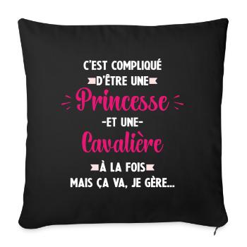 Compliqué princesse et d'être cavalière - Housse de coussin décorative 45 x 45 cm - noir - Devant