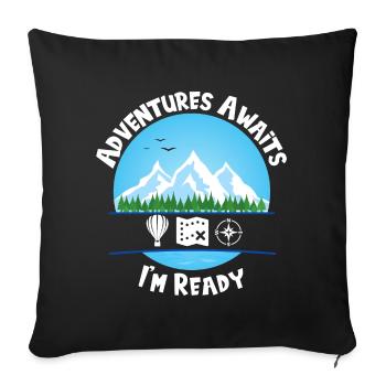 Adventures Awaits Blue I'm Ready - Sofa pillowcase 17,3'' x 17,3'' (45 x 45 cm) - black - Front
