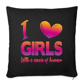 J’aime les filles - Housse de coussin décorative 45 x 45 cm - noir - Devant