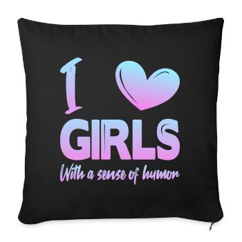 J’aime les filles - Housse de coussin décorative 45 x 45 cm - noir - Devant