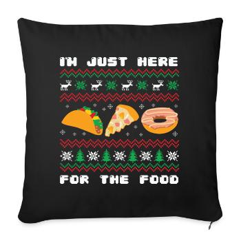 Pull de Noël moche ici pour la nourriture - Housse de coussin décorative 45 x 45 cm - noir - Devant