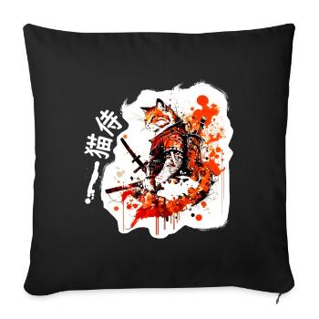 Samurai Katze in Rot - Sofakissenbezug 45 x 45 cm - Schwarz - Vorne