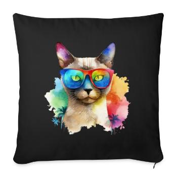 Chat siamois coloré cool avec des lunettes de soleil chat - Housse de coussin décorative 45 x 45 cm - noir - Devant