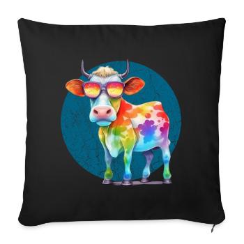Bunte coole Kuh mit Sonnenbrille - Sofakissenbezug 45 x 45 cm - Schwarz - Vorne