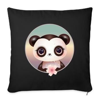Cute panda bear with a cherry blossom - Sofa pillowcase 17,3'' x 17,3'' (45 x 45 cm) - black - Front