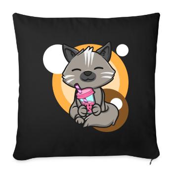 Thé au chat et aux bulles - Housse de coussin décorative 45 x 45 cm - noir - Devant
