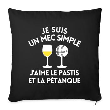 pétanque, bouliste, fan de pétanque - Housse de coussin décorative 45 x 45 cm - noir - Devant
