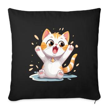 Katze Lacht Freut Sich Glücklich Kätzchen Cartoon - Sofakissenbezug 45 x 45 cm - Schwarz - Vorne