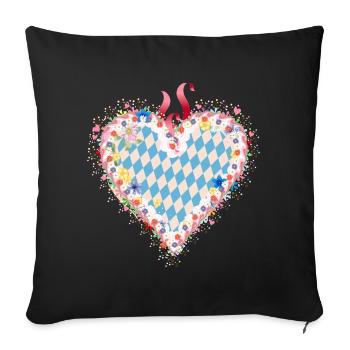 Forme de cœur en pain d’épices dans le style bavarois bleu et blanc - Housse de coussin décorative 45 x 45 cm - noir - Devant