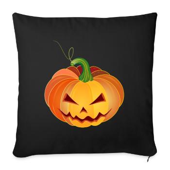 Visage orange de citrouille d’Halloween - Housse de coussin décorative 45 x 45 cm - noir - Devant