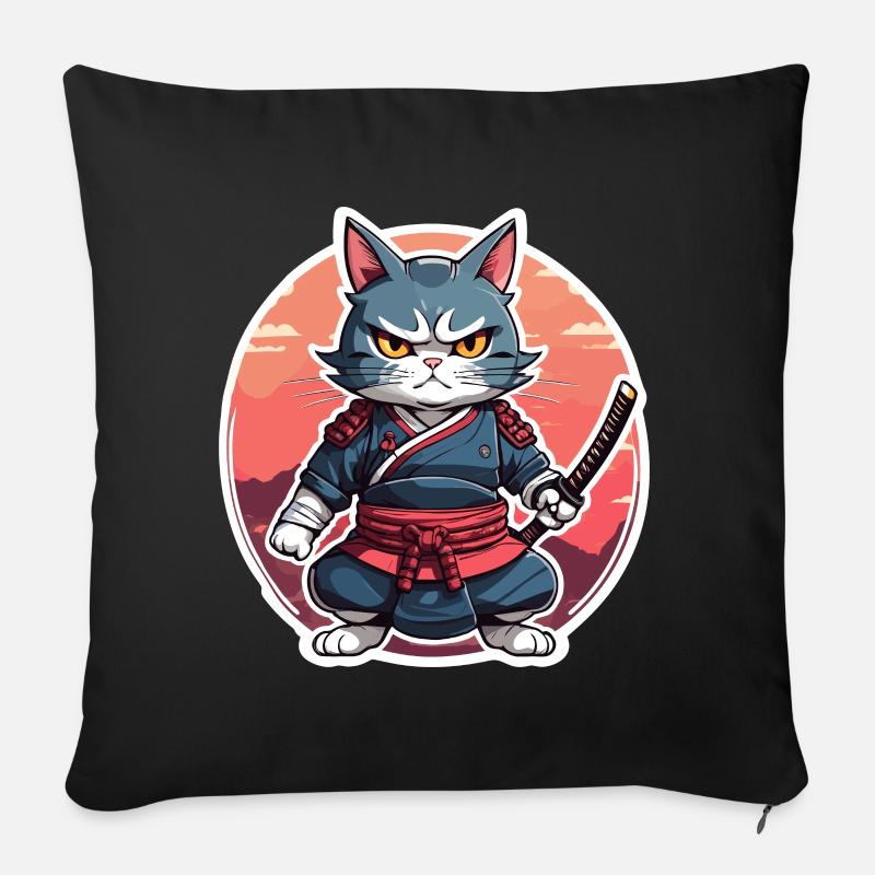 Samurai-Katze #16 - Sofakissenbezug 45 x 45 cm - Schwarz