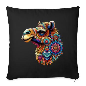 Camel decorated with Mandalas - Sofa pillowcase 17,3'' x 17,3'' (45 x 45 cm) - black - Front