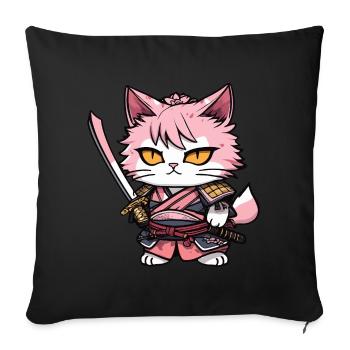 Samurai Cat & Cherry Blossoms #13 - Sofa pillowcase 17,3'' x 17,3'' (45 x 45 cm) - black - Front