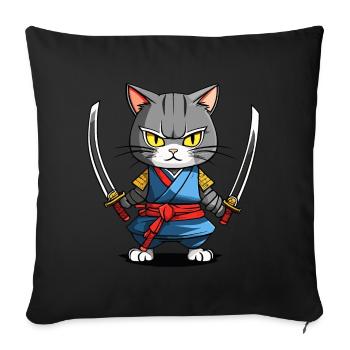 Samurai Cat #39 - Sofa pillowcase 17,3'' x 17,3'' (45 x 45 cm) - black - Front