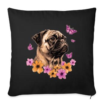 Carlin avec papillons - Housse de coussin décorative 45 x 45 cm - noir - Devant