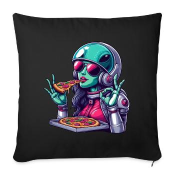 Alien Pizza Lover - Green Alien Woman - Sofa pillowcase 17,3'' x 17,3'' (45 x 45 cm) - black - Front