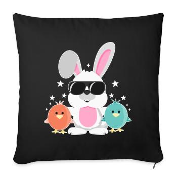 Lapin avec lunettes de soleil, poussin, lapin, lapin de Pâques - Housse de coussin décorative 45 x 45 cm - noir - Devant